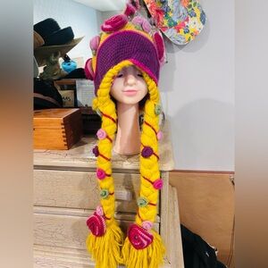 Colorful Knit Kids Hat with Braids by Peruvian trading Company handmade
